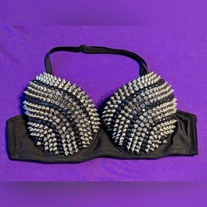 Silver/Black Spiked Halter Bra Top